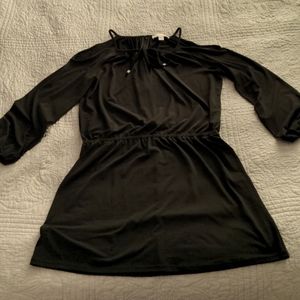 Michael Kors black cold shoulder cocktail dress.